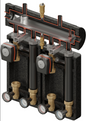 Set of distribution low loss header + pump group