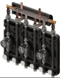 Set of distribution low loss header + pump group