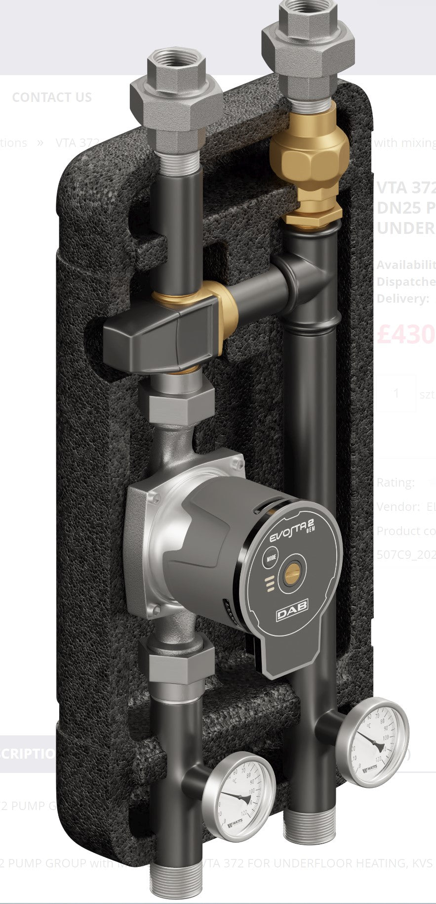 Set of distribution low loss header + pump group